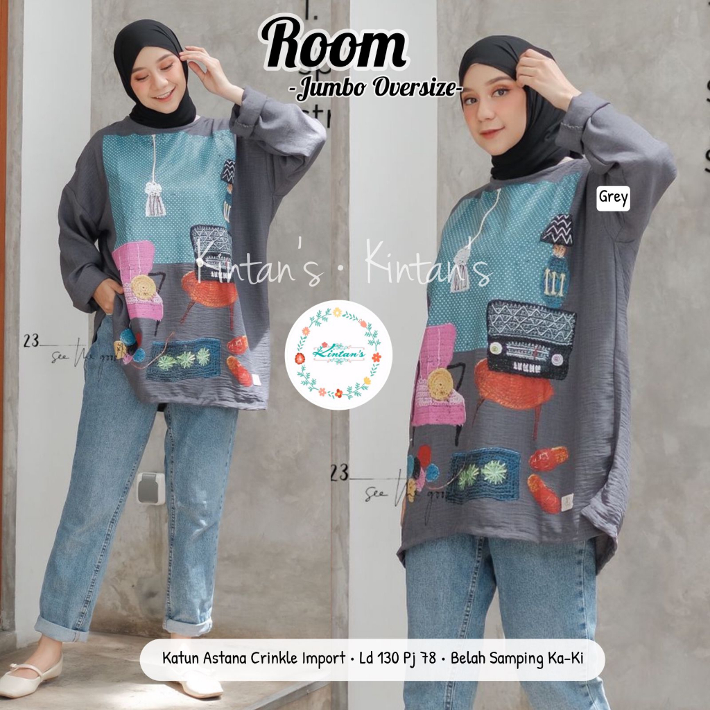 Jual Room Blouse Kaos Oversize Wanita Lengan Panjang Jumbo Xxxl Ld 130