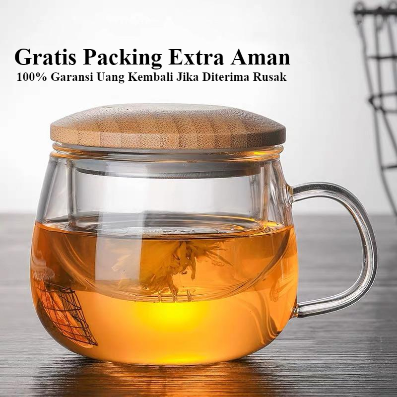 Jual Gelas Saringan Rempah Herbal Teh Cangkir Saring Teh Tea Cup Mug With Infuser Filter Tutup 7452