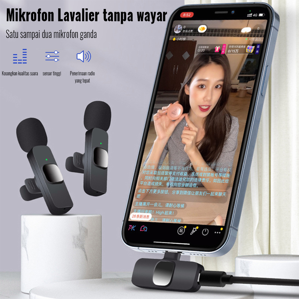 Jual Mic Clip on Wireless 2.4GHZ Lavalier Plug and Play Live Streaming