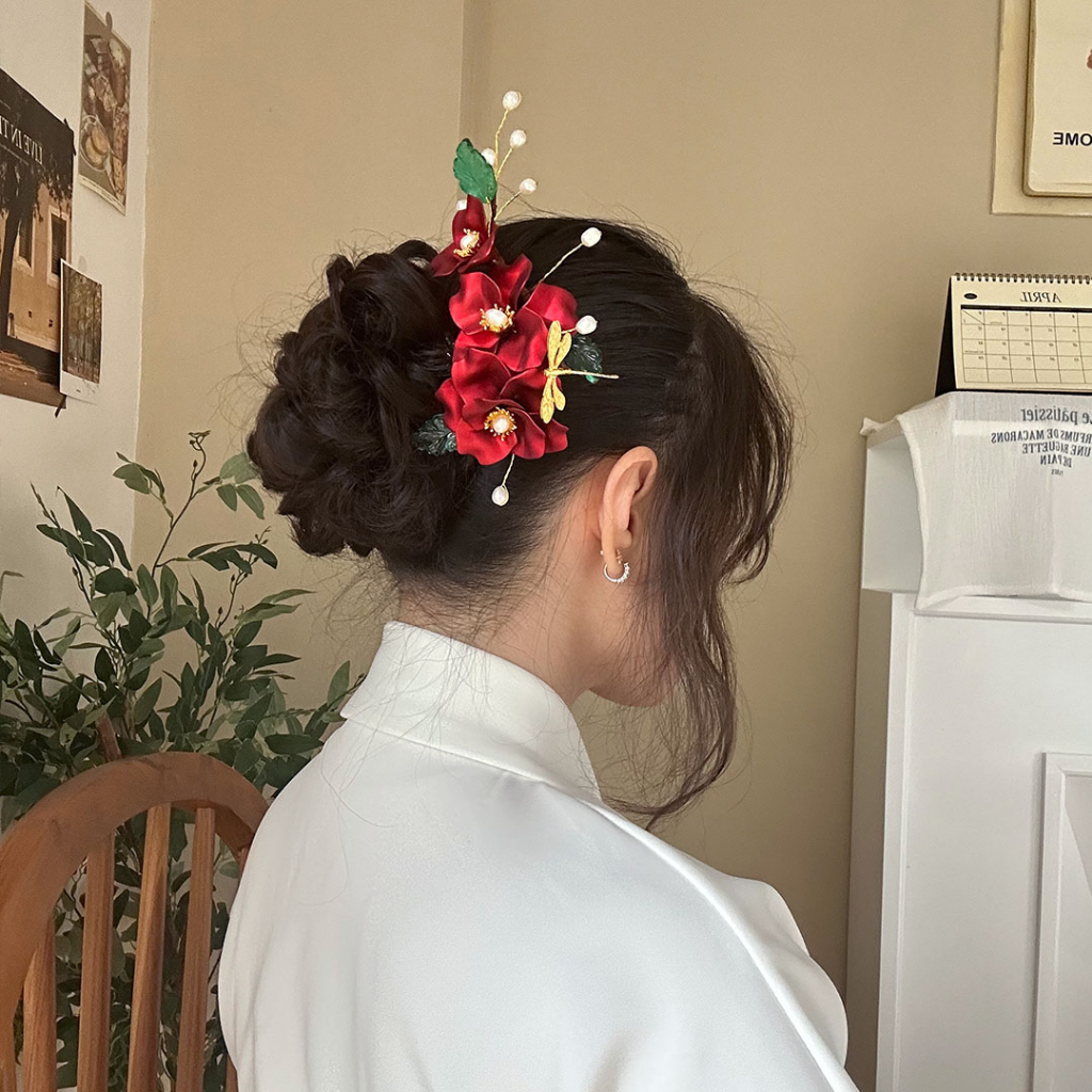 Jual Irina Pearl Red Flower Hair Comb / Konde for Sangjit / Chinese ...