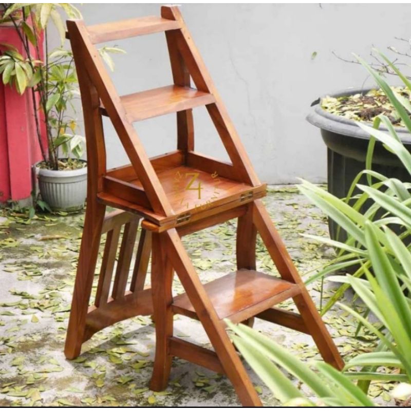 Jual kursi tangga kayu jati/kursi dua fungsi kayu jati | Shopee Indonesia