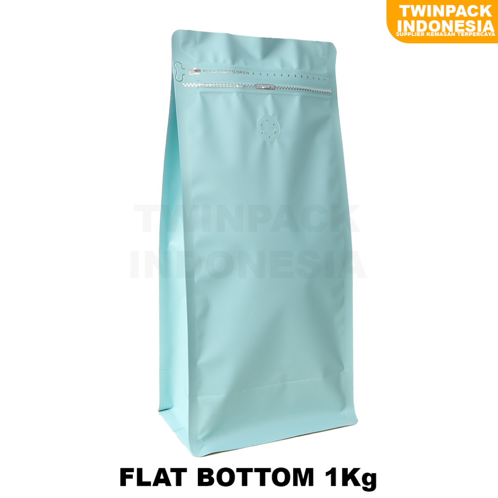 Jual Kemasan Kopi Kg Flat Bottom Warna Baru Biru Muda Kemasan Valve