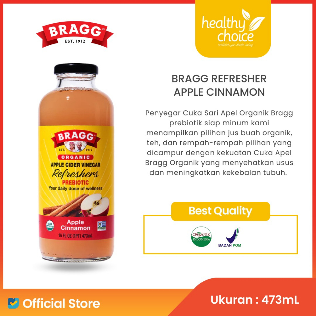 Jual BRAGG Organic Apple Cider Vinegar Refreshers Apple Cinnamon 473ml