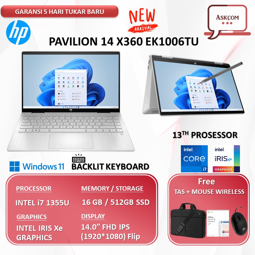 Jual Laptop Hp Pavilion X Touch Ek Tu I U Gb Gb Ssd Iris Xe Fhd Flip