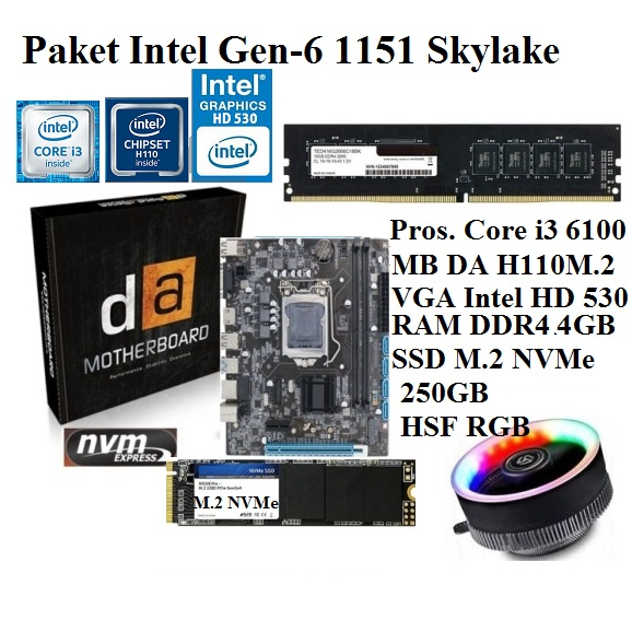 Jual Paket Intel Gen6 Core i3 6100+Mobo DA Intel H110+SSD+RAM | Shopee ...