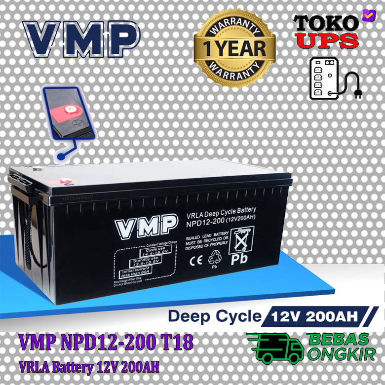 Jual Baterai UPS VRLA VMP NPD12-200 12V 200AH T18 Aki Kering Solar ...