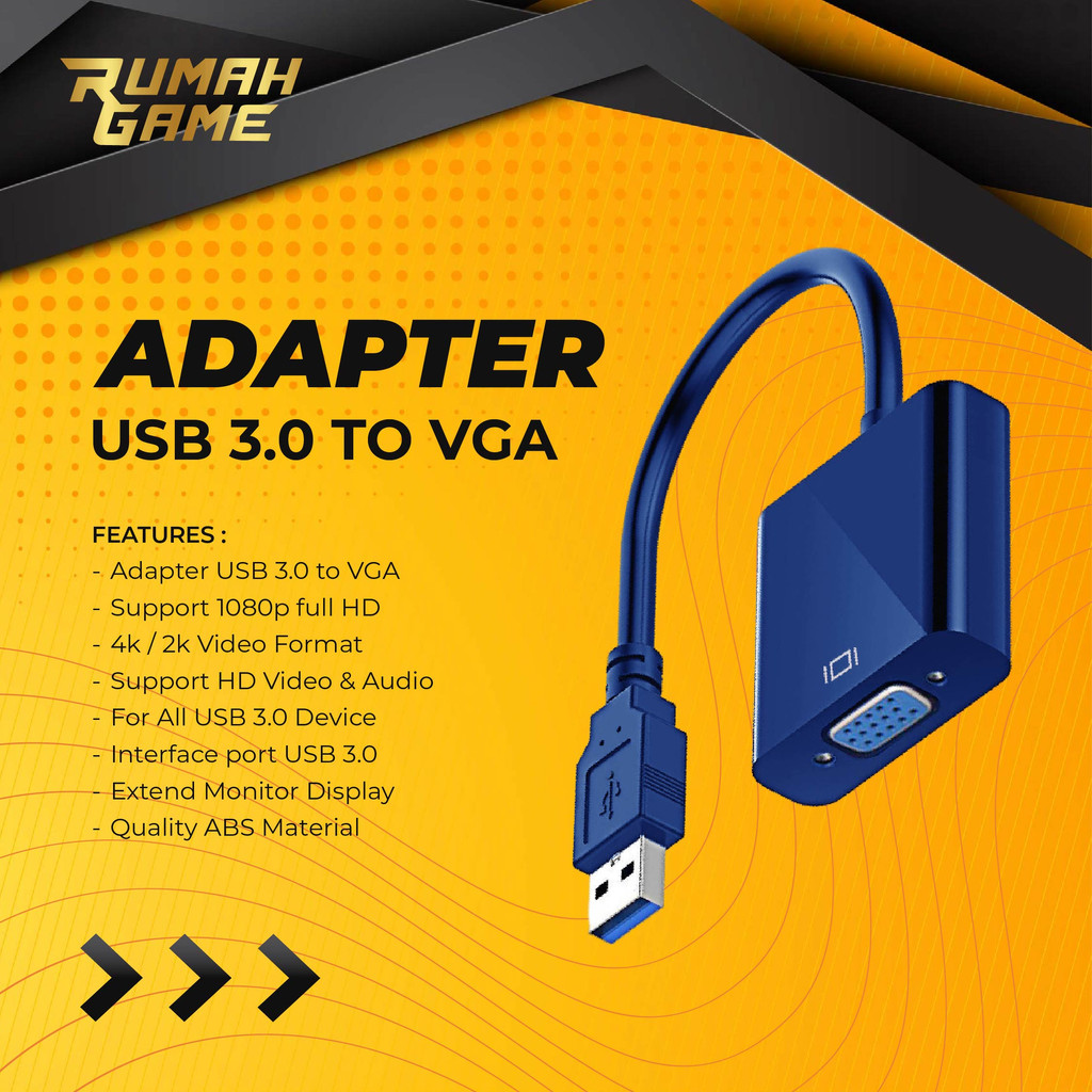 Jual Usb To Vga / Usb 3.0 To Vga Full HD Laptop To Monitor Proyektor