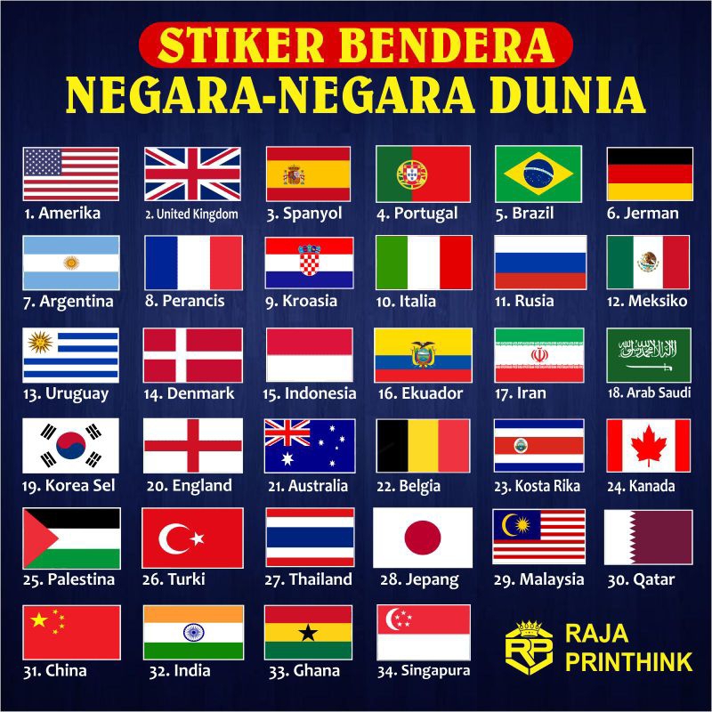 Jual Stiker Bendera Negara Negara Dunia / Stiker Bendera Negara Piala