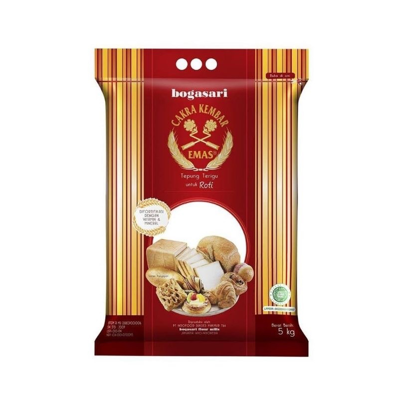 Jual TEPUNG TERIGU BOGASARI CKE CAKRA KEMBAR EMAS ROTI 5 kg | Shopee ...