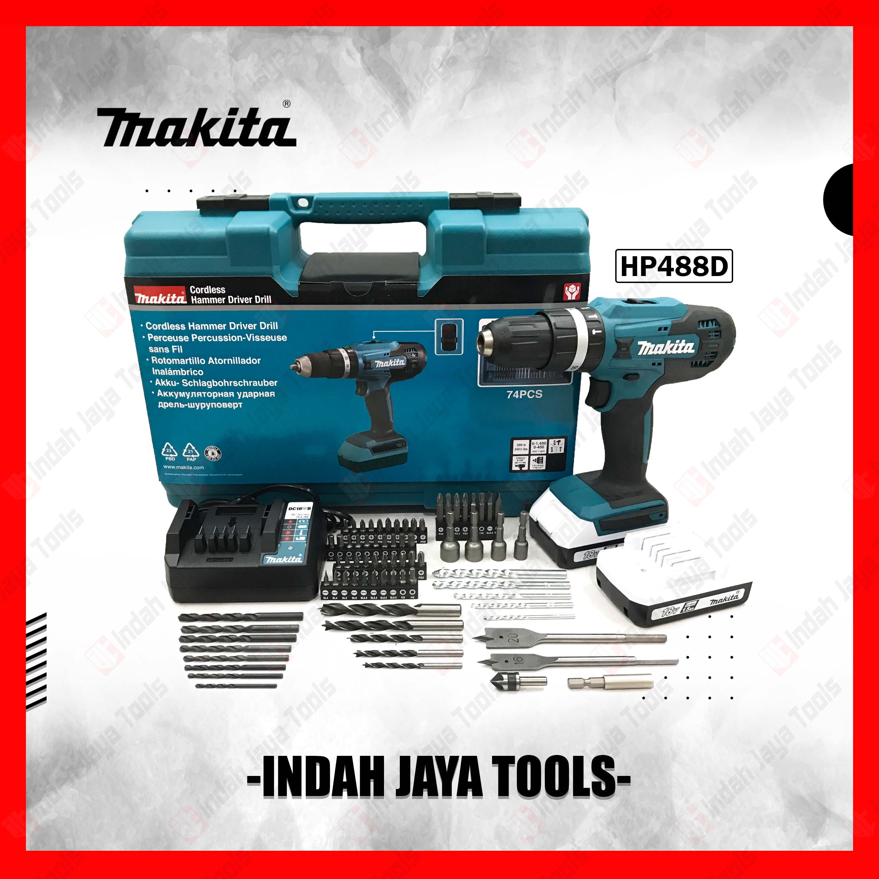 Jual MAKITA HP488D Mesin Bor Cordless Baterai Besi Kayu Beton Driver HP ...