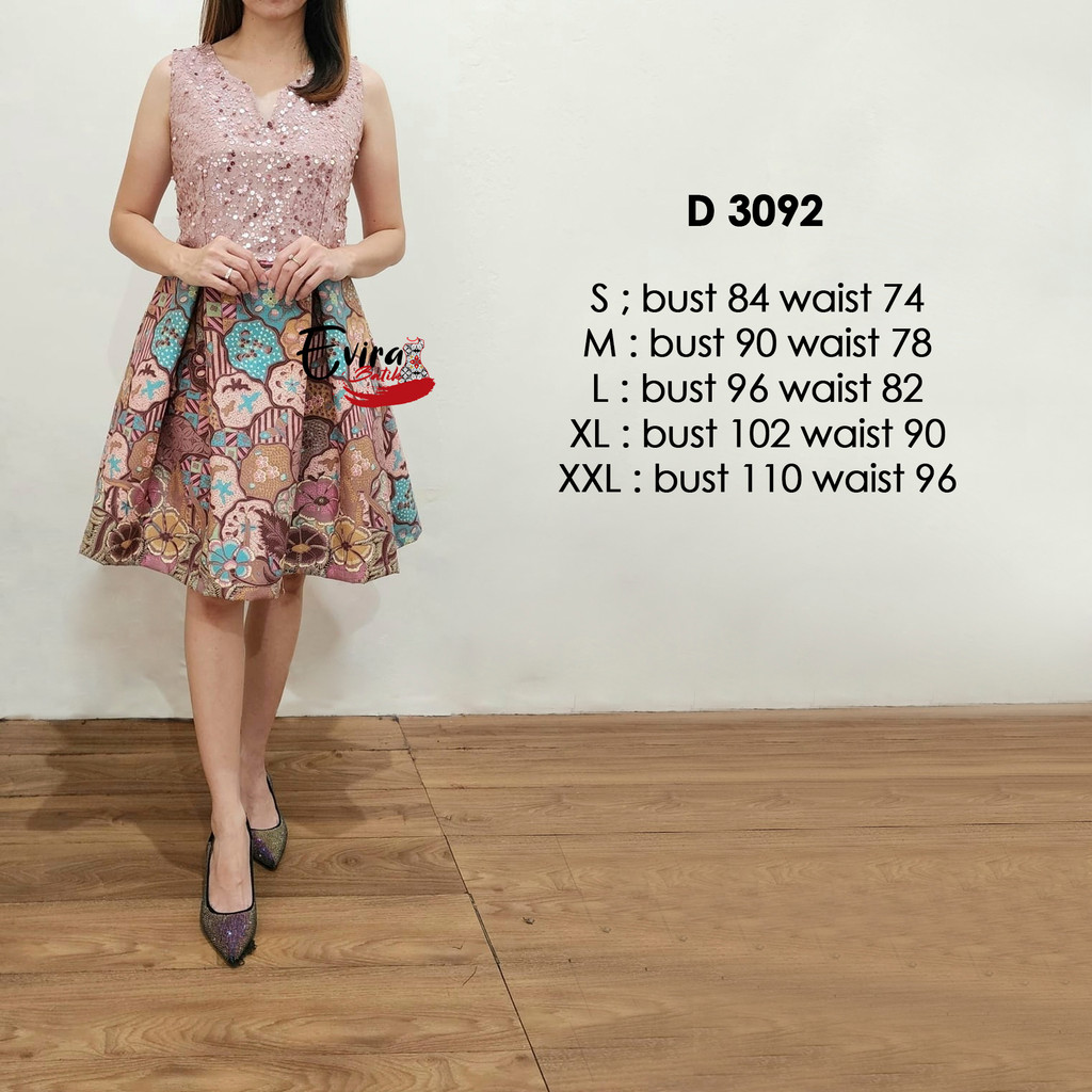 Jual Dress Batik Wanita Modern D 3092 / Dress Batik Kekinian / Outfit