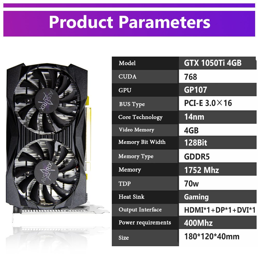 Jual AISURIX GTX 1050Ti 4GB VGA Card GDDR5 GTX 1050 2GB Graphics
