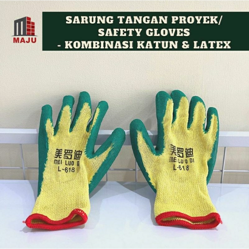 Jual Anti Slip Sarung Tangan Proyek Tebal Kombinasi Karet Katun Latex Kerut Safety Gloves