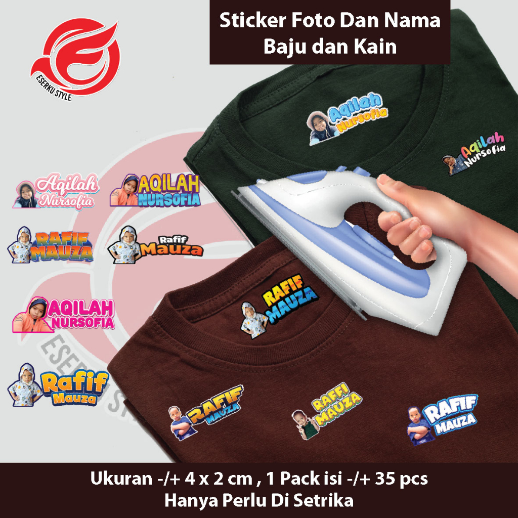 Jual Sticker Foto Label Nama Kain Baju Kaos Sablon Setrika Sticker Iron Custom Tulisan (Per Pack