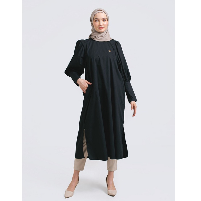Jual Hanna Atasan Wanita Tunik Midi Dress Hijab Katun Poplin Hitam 091222 Shopee Indonesia