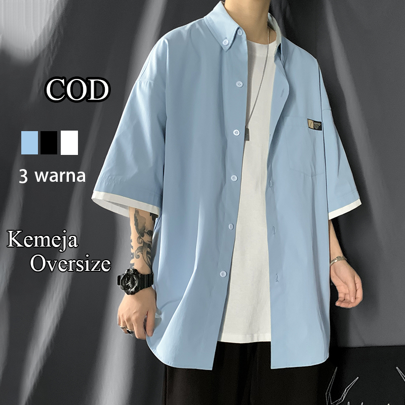 Jual Kemeja pria oversize kemeja korean style Kemeja Polos Lengan