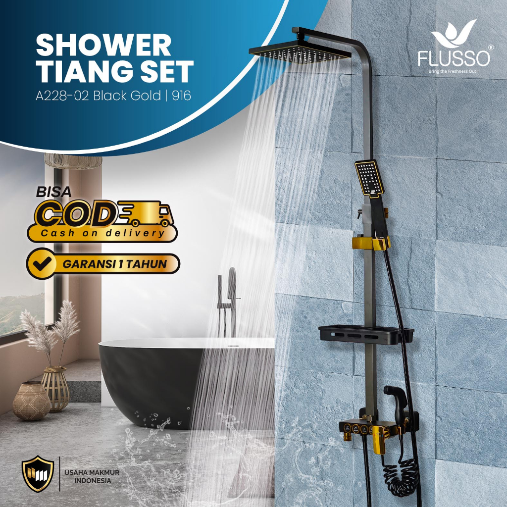 Jual FLUSSO SHOWER TIANG KOMPLIT Shower Tiang Set Kran Panas Dingin
