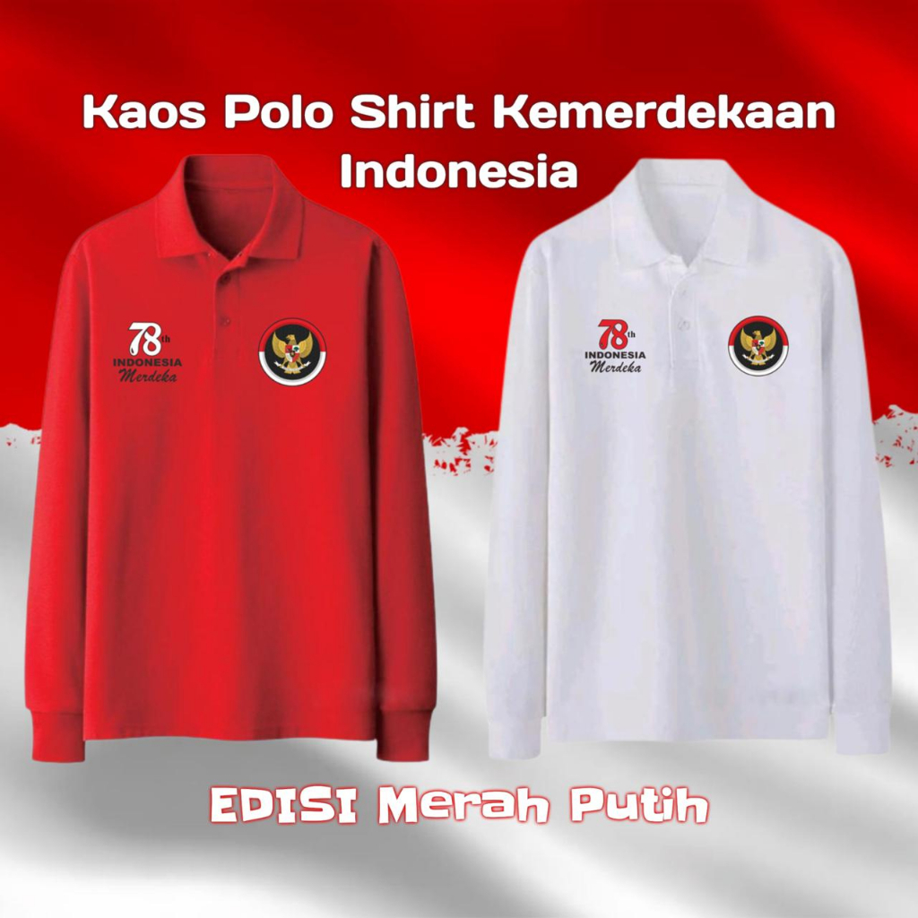 Jual Noveli Wear Kaos Kerah Pria Kaos Polo Shirt Lengan Panjang Distro Seragam Merah Putih