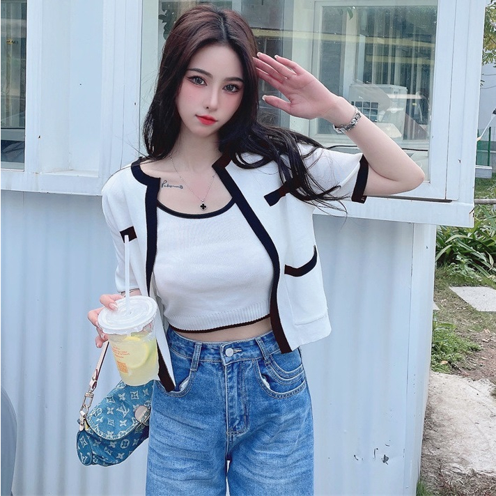 Jual Ajw Tanktop Cardigan Set Korean Style Rajut Import Premium Up