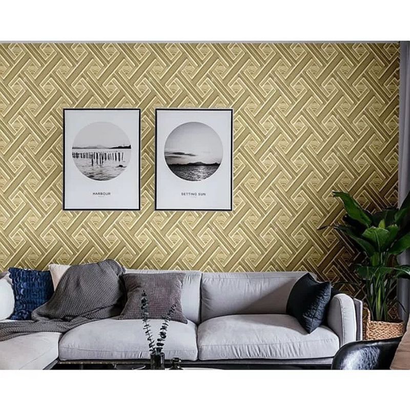 Jual wallpaper dinding stiker batik cream garis silang corak glossy