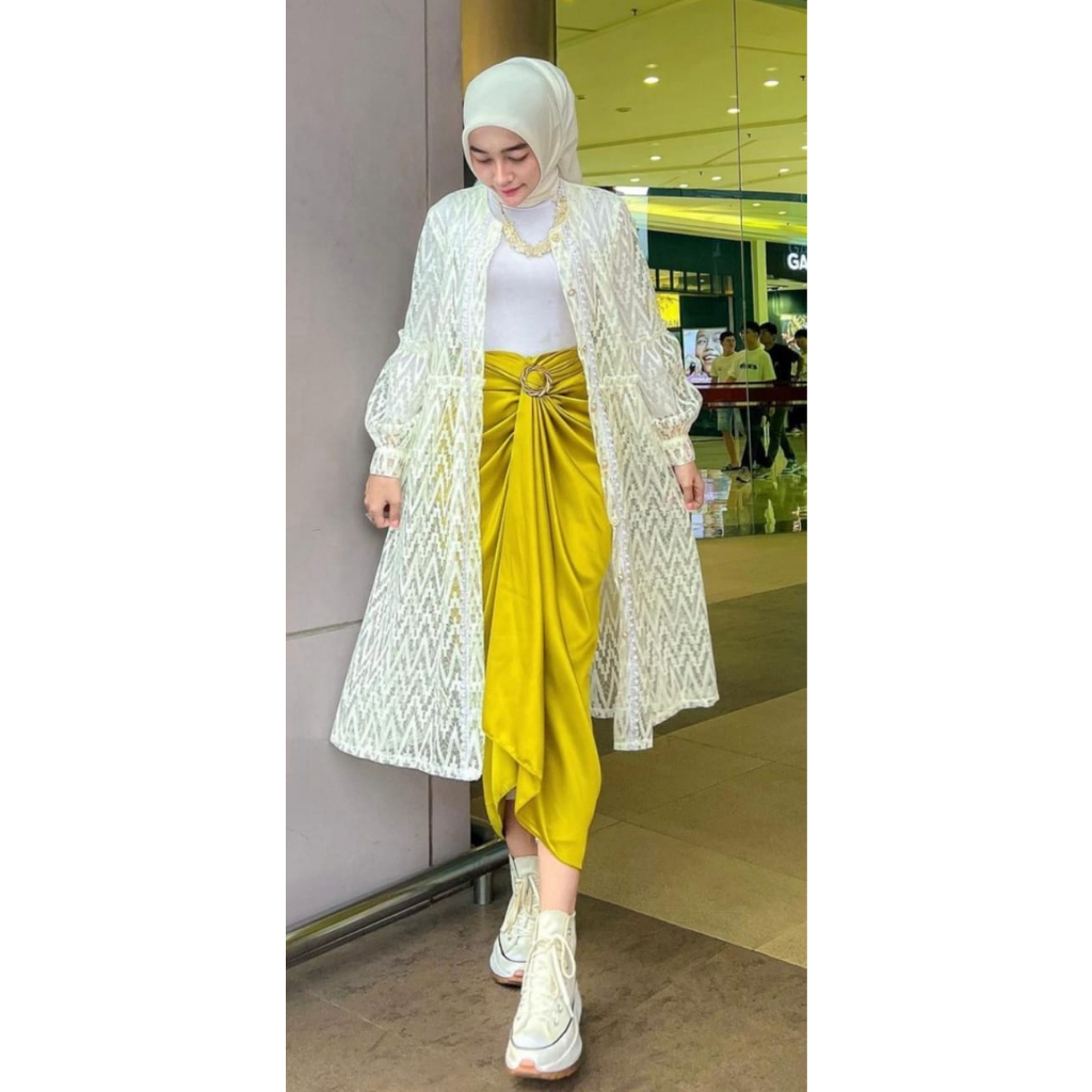 Jual one set Nabila outer dan rok lilit |outer tulle |outer motif ...