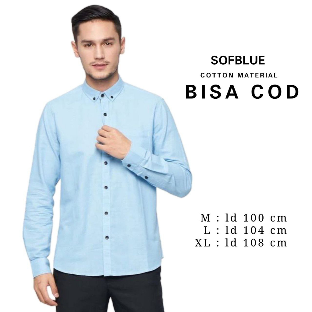 Jual Baju Kemeja Pria Warna Soft Blue Biru Langit Laut Lengan Panjang