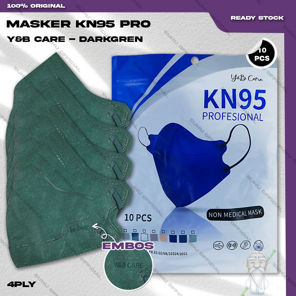 Jual Masker KN95 PRO Y&B CARE 4Ply Isi 10Pcs Warna Dark Green Hijau