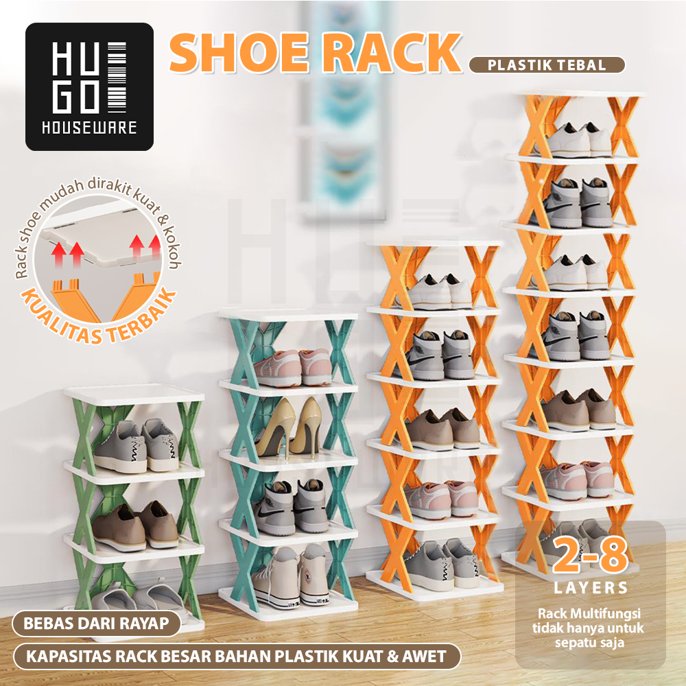 Jual Hugo Rak Sepatu Susun Plastik Tempat Sepatu Sandal Rak Sepatu X Serbaguna Susun Susun