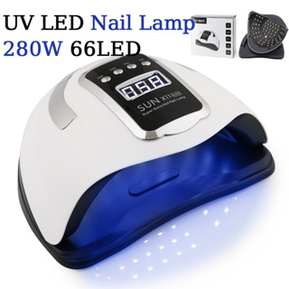 280W UV LED Nail Lamp, Professional UV Light for Nails with 66 Beads,  Portable Nail Gel Polish Dryer Curing Lamp Auto Sensor 4 Timer Setting for