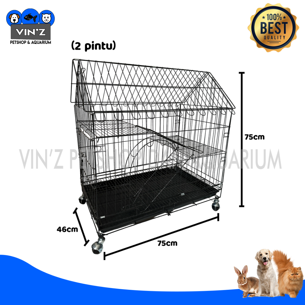 Jual Kandang Hewan Besi Lipat Kucing Anjing Ukuran 75cm Roda Atap Rumah ...