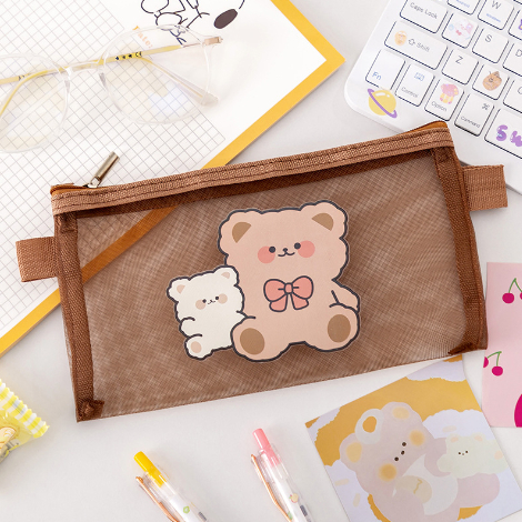 Jual OSM JKT S5776 Tempat Pensil Zipper Coklat Motif / Tempat pensil