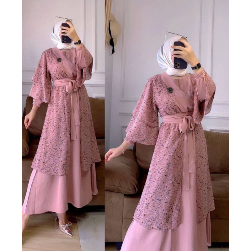 Jual Gamis Wanita Dewasa 2 in 1 Bahan Cringcle Airflow Dress Kekinian ...
