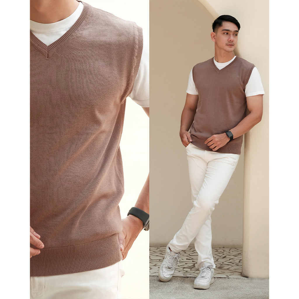 Jual Gomuda Basic Vest Rajut Pria - Mocca