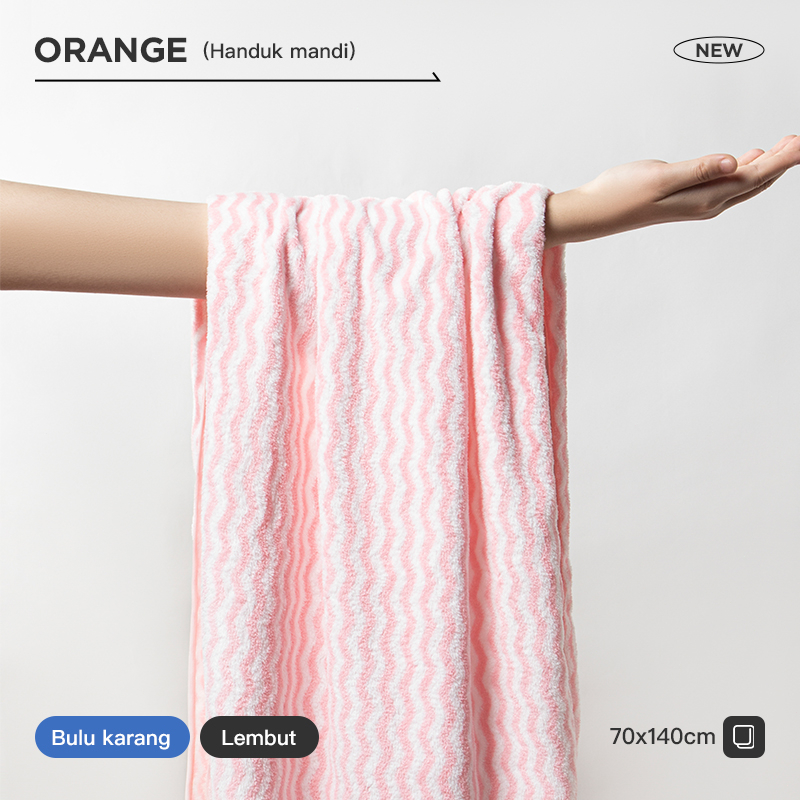 Jual ORANGE Bath Towel Ripple Wave Pattern Coral Fleece Handuk Mandi