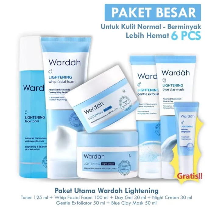 Jual Wardah Lightening Skincare Paket Lengkap Hemat | Micellar Gentle