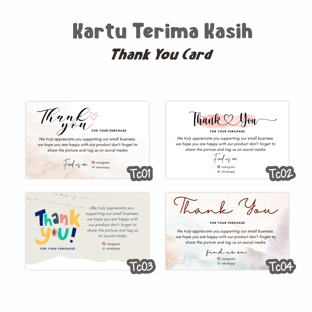 Jual Custom Kartu Ucapan Terima Kasih Olshop Thank You Card T