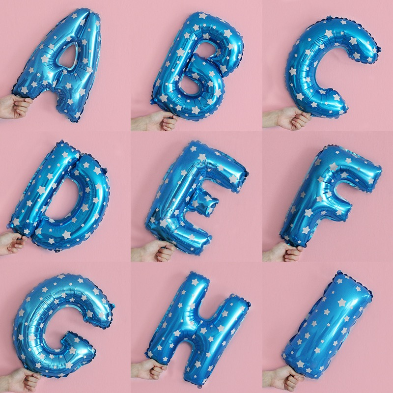 Balon Foil Huruf Abjad Alphabet Biru A-Z Balon Satuan/Balon Allfabeth/Balon Happy Brithday
