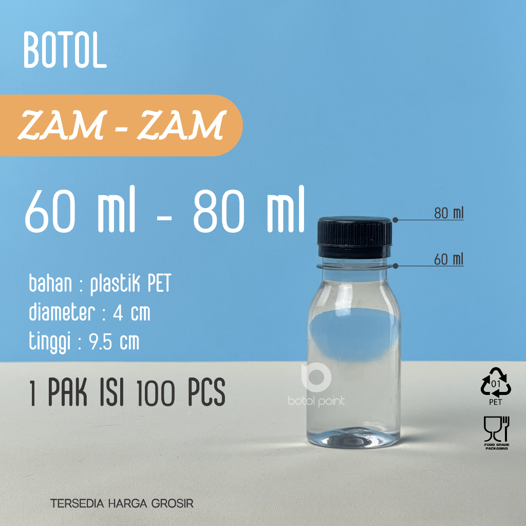 Jual Botol Zam Zam 60 - 80 ml - Botol Plastik 60 ml PER PAK | Shopee ...