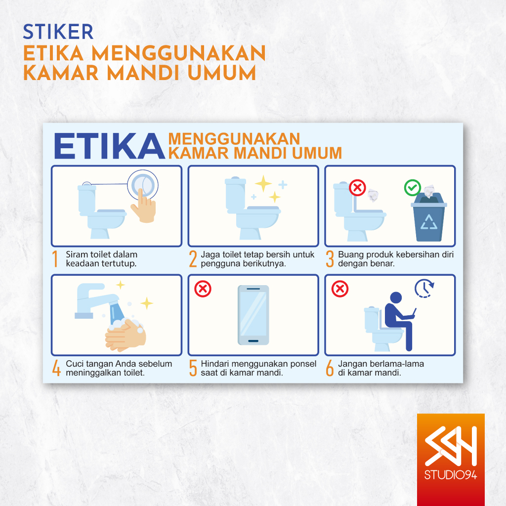 Jual Stiker Etika Di Toilet Sticker Aturan Menggunakan Toilet Umum Vinyl Anti Air 28x18