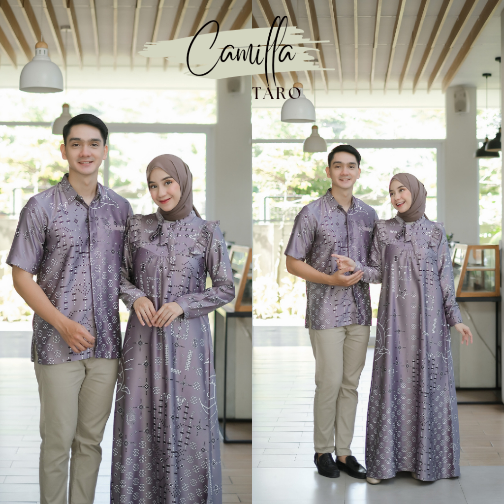 Jual Baju Muslim Couple Camilla Motif Silk Varian Warna Taro | Shopee ...