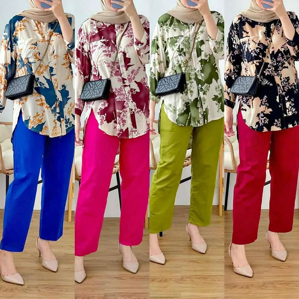 Jual ONESET SETELAN RAYON PREMIUM SYAKILA MOTIF BUNGA WANITA KERJA ...