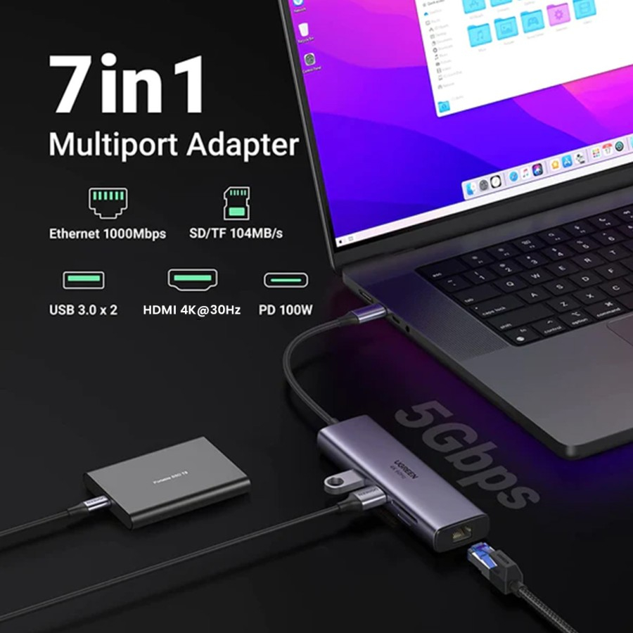 Jual usb hub 7 in 1 UGREEN 90568 USB C Multifunction Adapter | Shopee ...