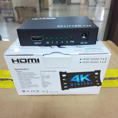 Hdmi Splitter 2 4 Port Out 4K Ultra Hd Uhd Full Hd 1080P Audio Dolby - 4 port