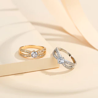 Lanmi Jewelry Cincin Berlian Titanium Lapis Emas Kristal Perhiasan Fashion Wanita Rings Untuk Hadiah Aksesoris Y091