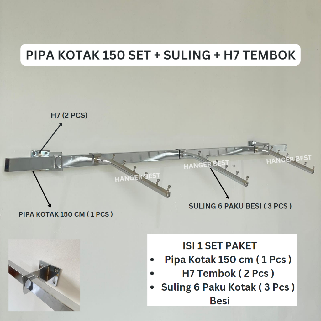 Jual Gantungan Pipa Kotak Set 1,5 Meter Dengan Hanger Suling 3 PCS ...