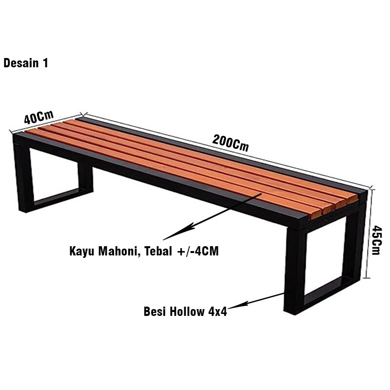 Jual Kursi Panjang Outdoor Kayu Solid Kaki Besi Bangku Taman Long Bench