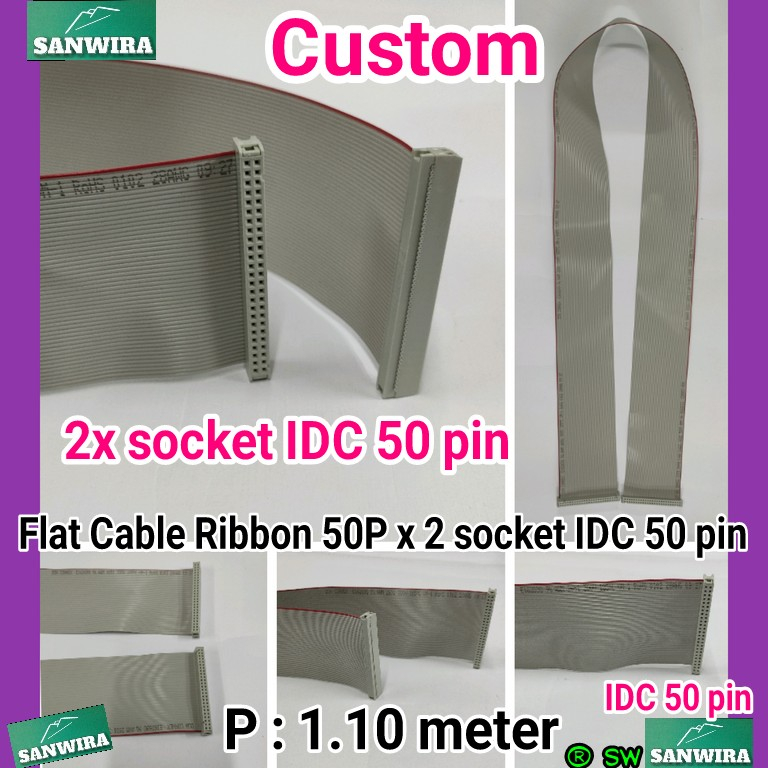 Jual Flat Cable Ribbon 50P x 2 socket IDC 50 pin panjang 1.10 meter ...
