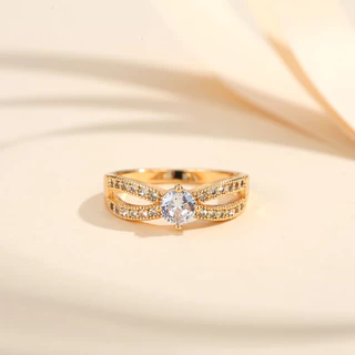 Lanme Jewelry Cincin Korea Kristal Cincin Berlian Baja Titanium Anti Karat Lapis Emas Wanita Fashion Aksesoris Y091