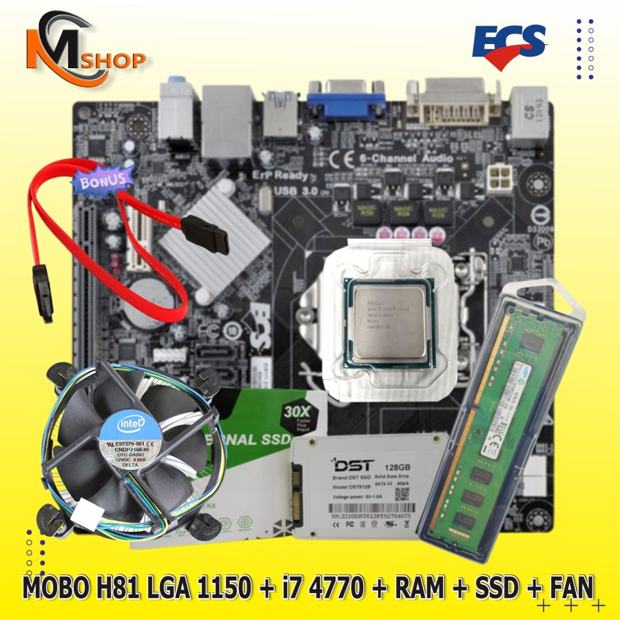 Jual Paket Mainboard Mobo H81 Lga 1150 Core I7 4770 Ram Ssd Fan Shopee Indonesia