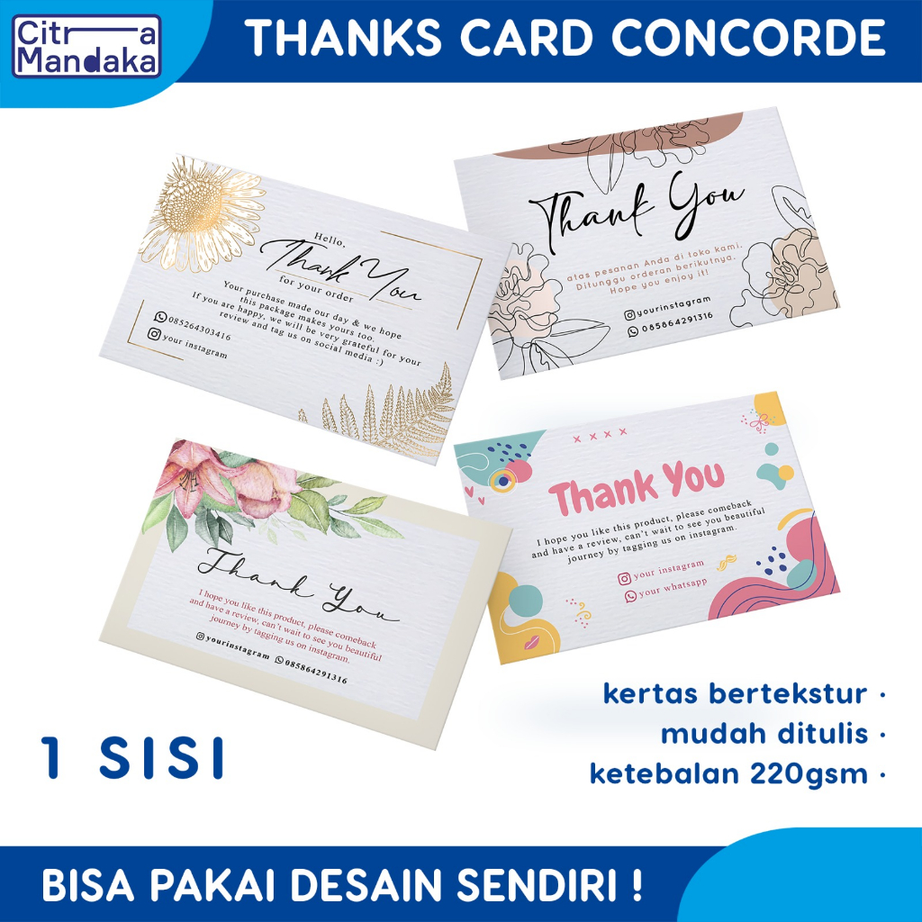 Jual Thank You Card Custom Sisi Concorde Gr Cetak Kartu Ucapan Terima Kasih Sisi